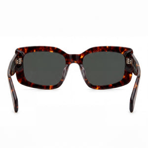 Rag & Bone Modern Rectangle Sunglasses Women — side view, Non-Polarized Havana lens