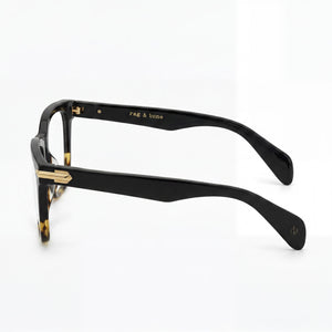 Rag & Bone Rnb 3015 Square Eyeglasses Women — side view, Black Acetate temples