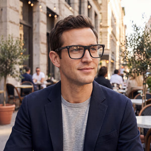 Rag & Bone Rnb 7001 Rectangle Eyeglasses for Men — interior view, Polycarbonate demo lenses