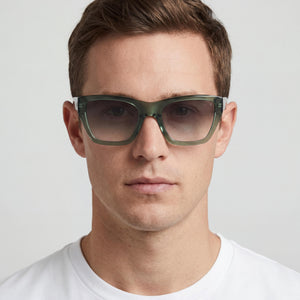 Rag & Bone Rnb1046/G/S Square Sunglasses Unisex — side view, Non-Polarized Green lens