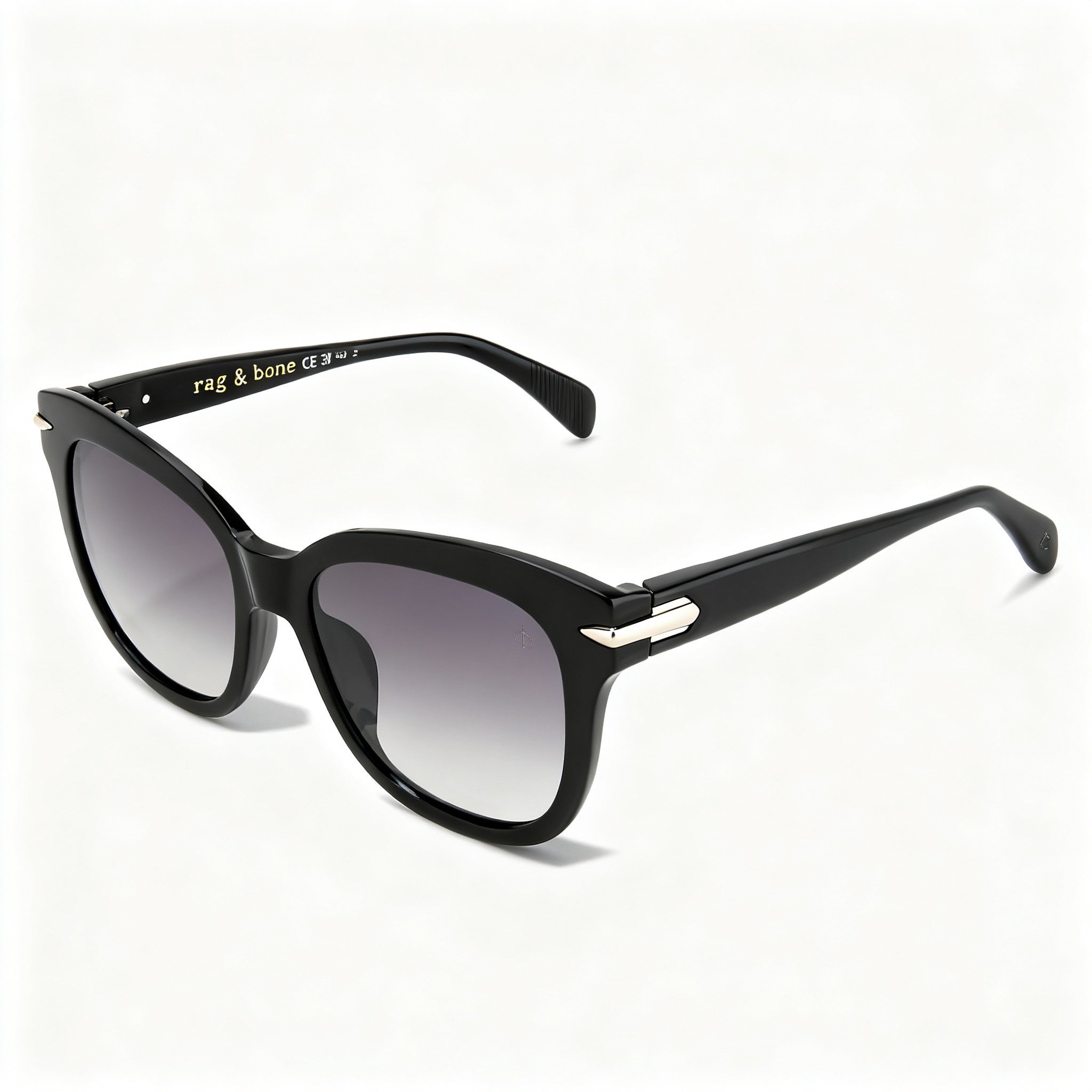 Rag & Bone RNB1088/G/S Black Rectangle Sunglasses for Women, 55mm, Photo 1