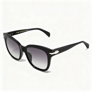 Rag & Bone RNB1088/G/S Black Rectangle Sunglasses for Women, Heather Grey lens