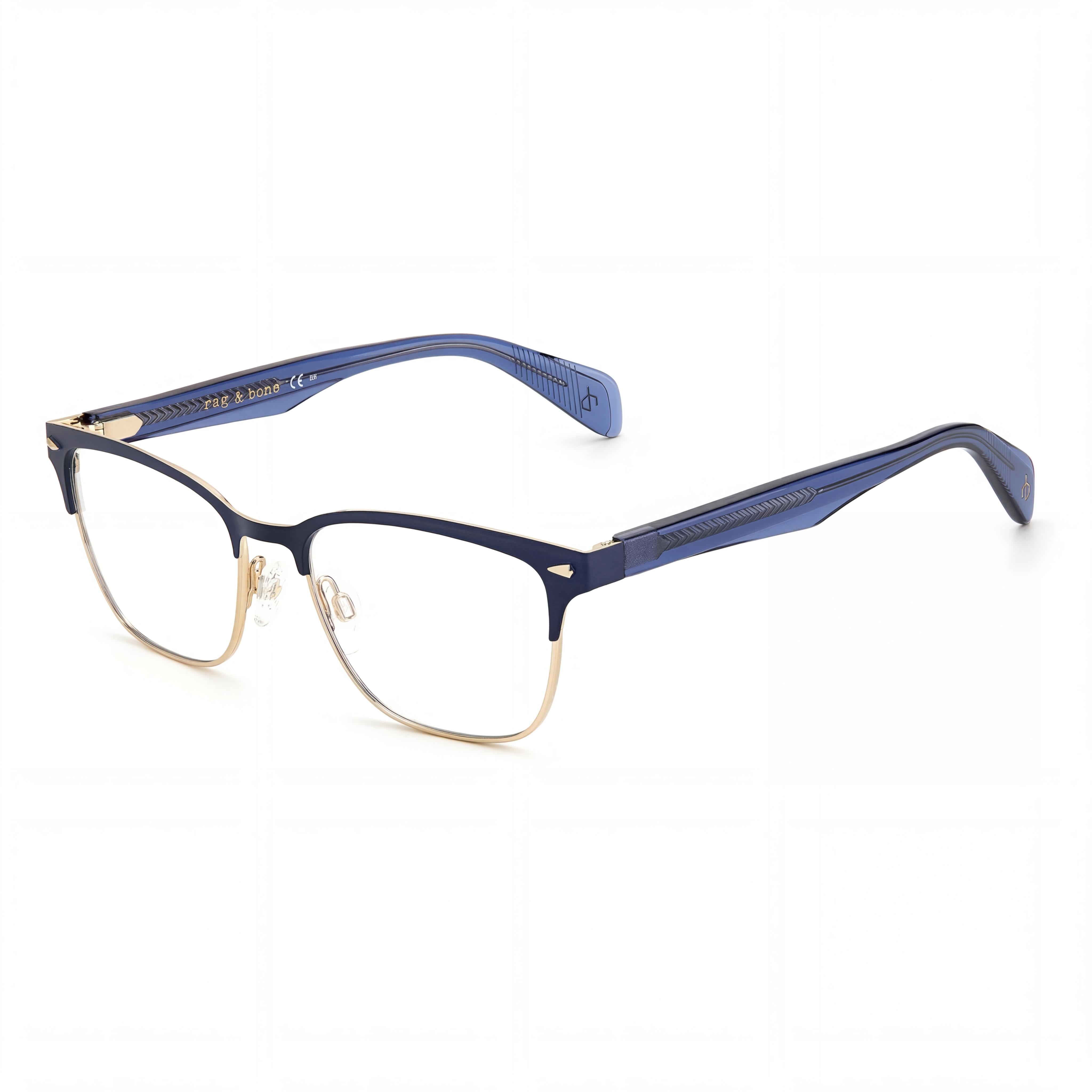 Gafas de sol Rag & Bone Modern para mujer con montura de acero de aleación azul y lentes de policarbonato azul (51-17-140 mm), Photo 1