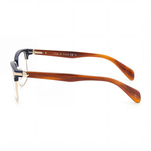 Rag & Bone RNB7038/G Rectangle Eyeglasses Men — side view, Blue Alloy Steel temples