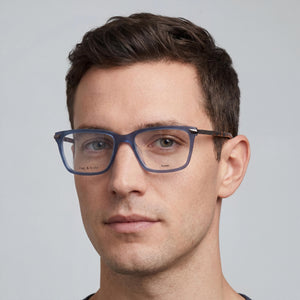 Rag & Bone RNB7043 Rectangle Eyeglasses Men — side view, Blue Acetate temples
