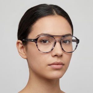Rag & Bone Rnb7049/g Round Eyeglasses Women — side view, Gray Acetate temples