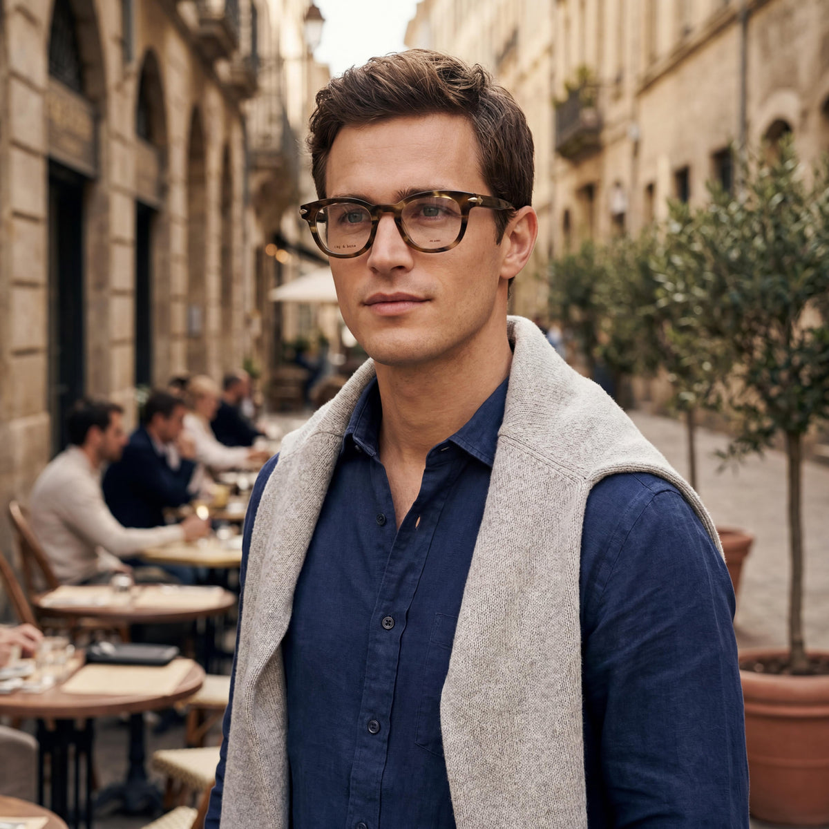 Gafas graduadas redondas Rag & Bone RNB7065 Havana para hombre, 48 mm, Photo 4