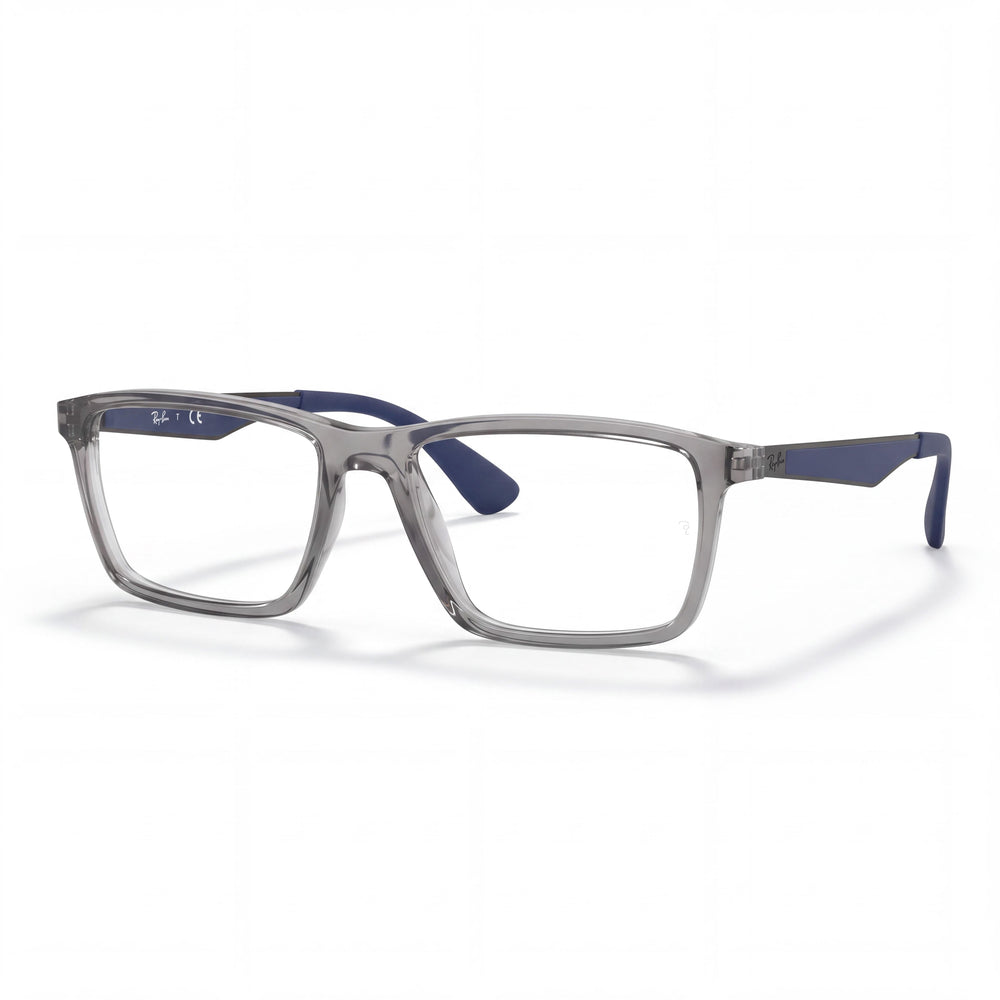 Ray-Ban 0RX7056 Gray Rectangle Eyeglasses for Men, Plastic frame