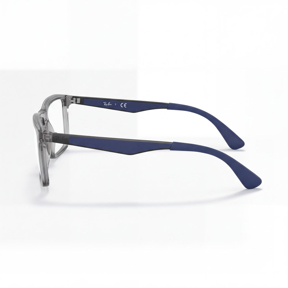 Ray-Ban 0RX7056 Rectangle Eyeglasses Men — side view, Gray Plastic temples