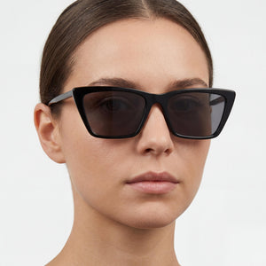 Saint Laurent Minimalist Classic Cat Eye Eyeglasses Women — side view, Black Plastic temples