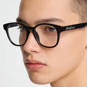 Saint Laurent SL 399 001 53 Round Eyeglasses Unisex — side view, Black Plastic temples