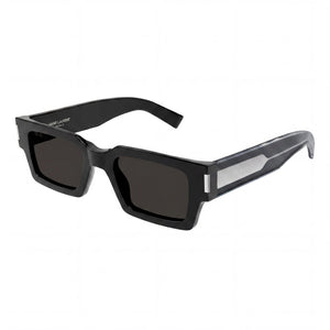 Saint Laurent Sl 572-001 Black Rectangle Sunglasses Unisex, Black Crystal Grey lens