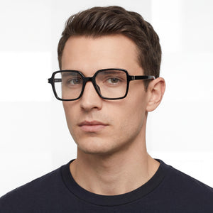 Saint Laurent SL M139-001 Rectangle Eyeglasses Men — side view, Black Acetate temples