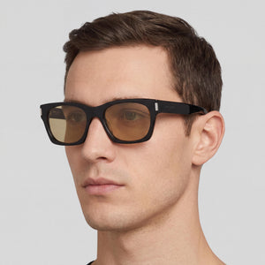 Saint Laurent sl402-30009329-010 Square Sunglasses Unisex — side view, Non-Polarized Black Black Yellow lens