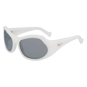 Salvatore Ferragamo SF1078S White Oval Sunglasses for Women, Silver Mirrored lens