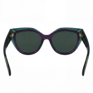 Salvatore Ferragamo SF2004S Butterfly Sunglasses Women — side view, Non-Polarized Transparent Green/Violet lens