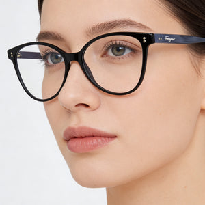 Salvatore Ferragamo SF2948 Cat Eye Eyeglasses Women — side view, Black Plastic temples