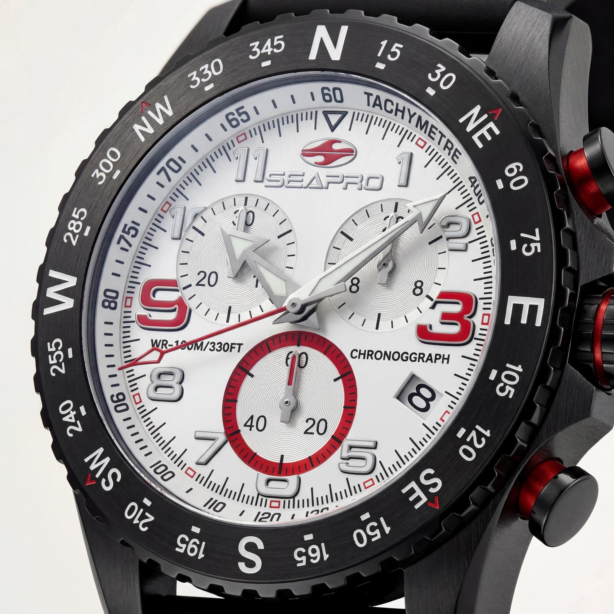 Reloj cronógrafo de hombre Seapro, esfera blanca, acero inoxidable 44 mm, Photo 2