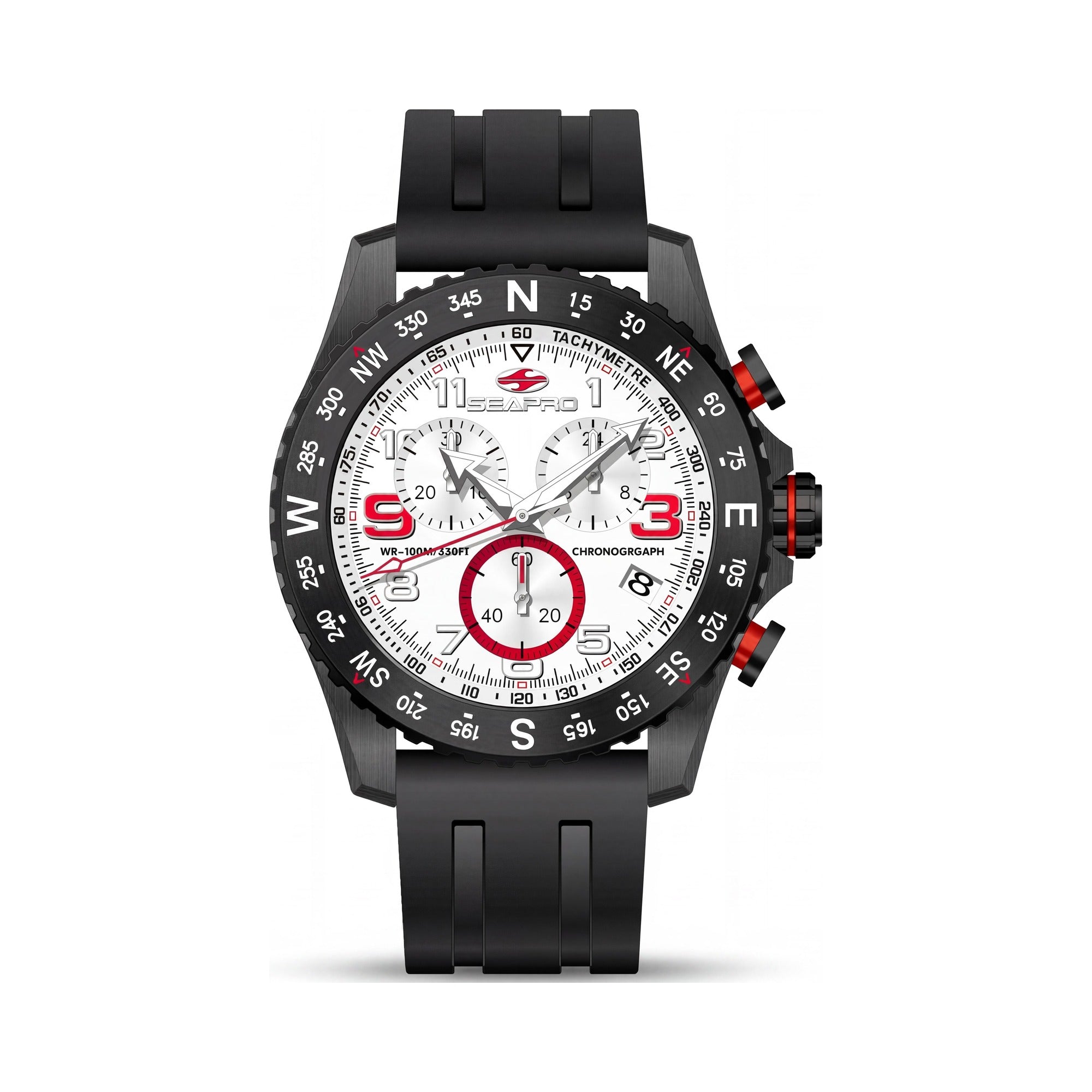 Reloj cronógrafo de hombre Seapro, esfera blanca, acero inoxidable 44 mm, Photo 1
