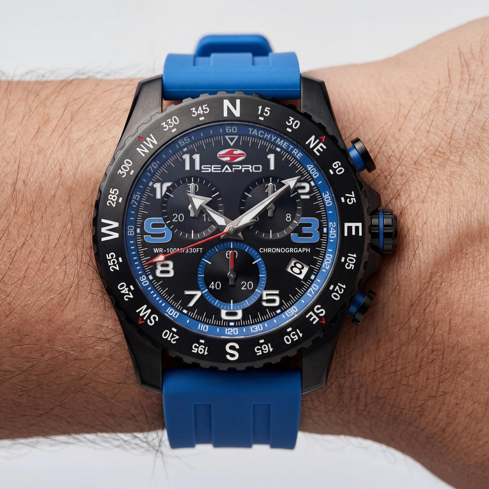 Seapro Men's Chronograph Watch, Blue Dial Stainless Steel 44mm, Photo 3