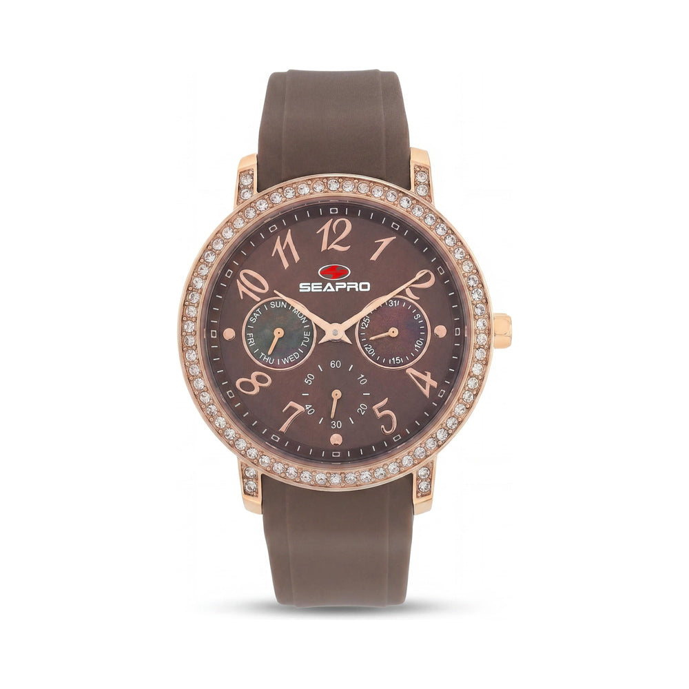 Seapro Brown Dial Stainless Steel Women's Watch, 37mm