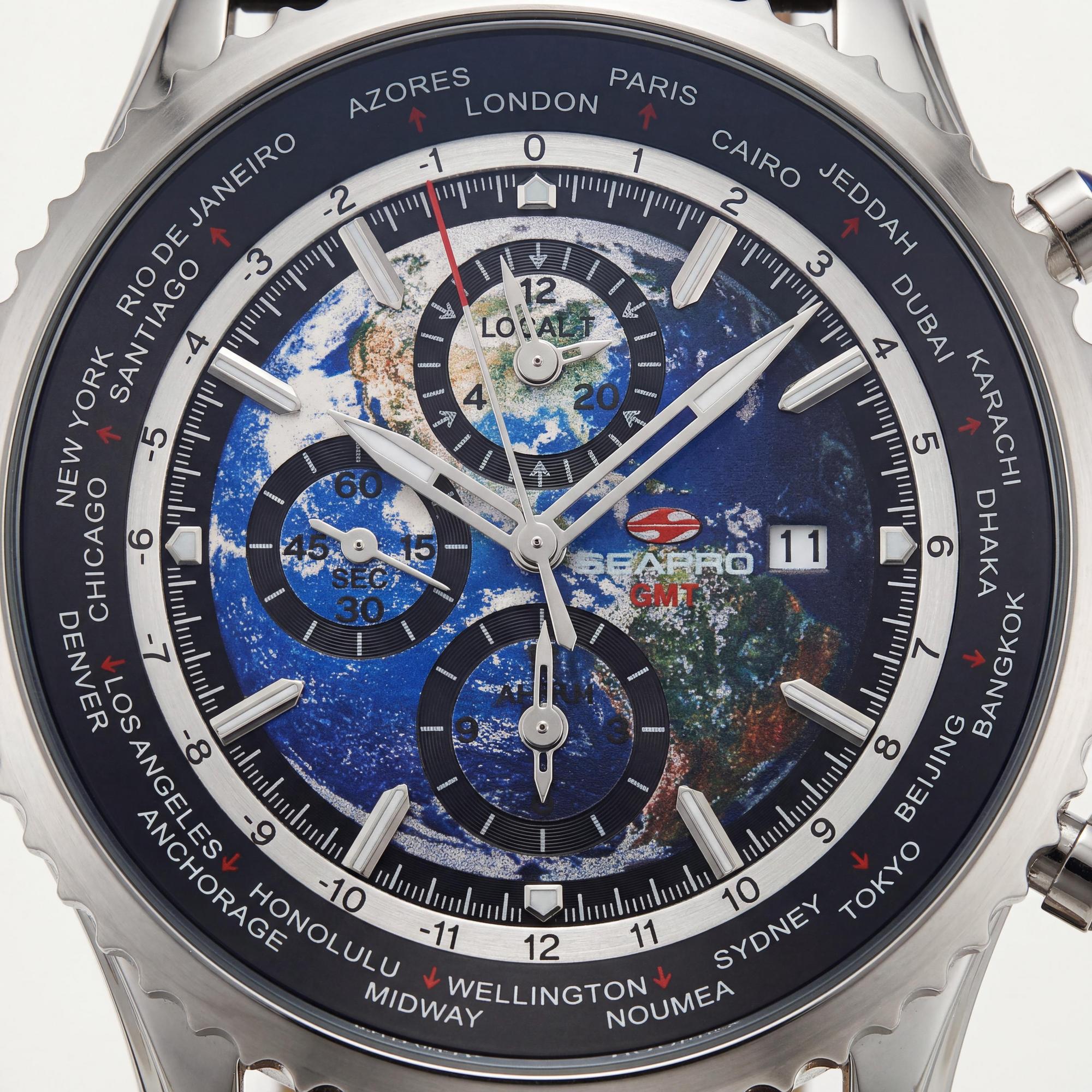 Seapro Meridian World Timer Men's GMT Watch, Blue Dial 40mm, Photo 2
