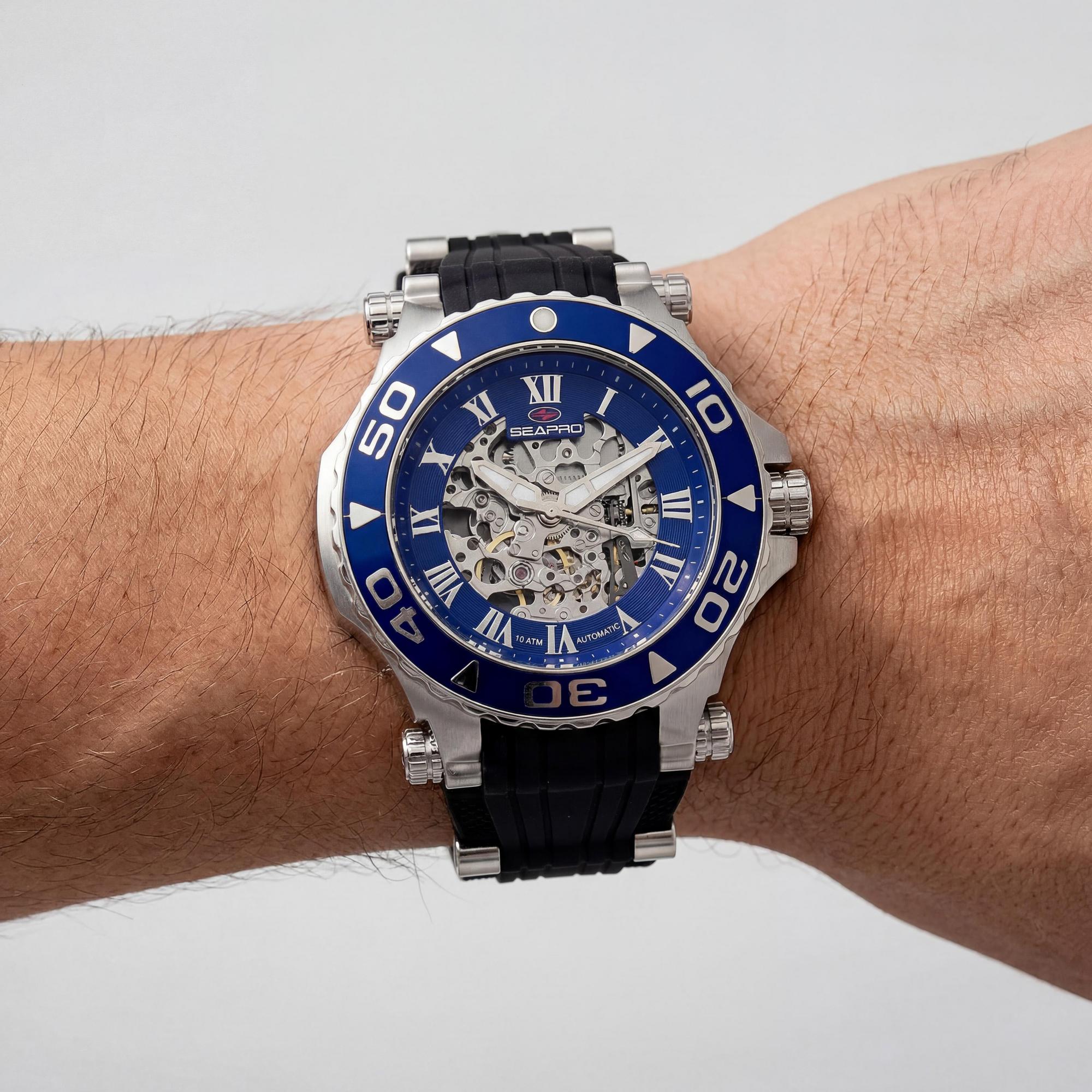 Reloj de hombre moderno Seapro, esfera azul, acero inoxidable de 5 mm, Photo 3