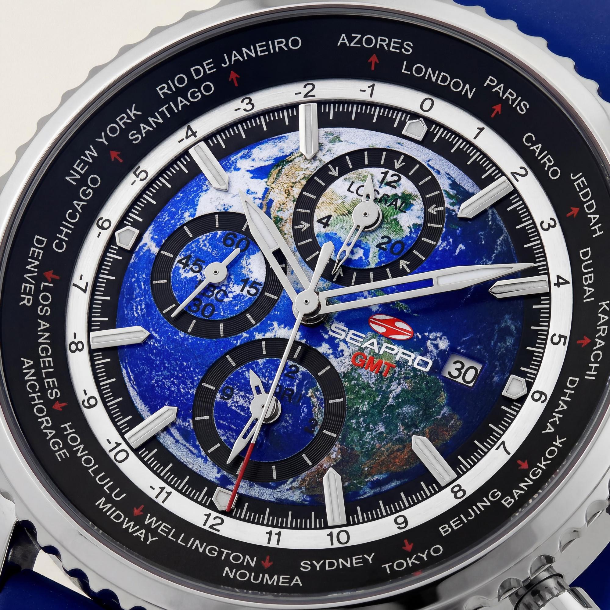Reloj GMT Seapro moderno para hombre, esfera azul de acero inoxidable de 40 mm, Photo 2