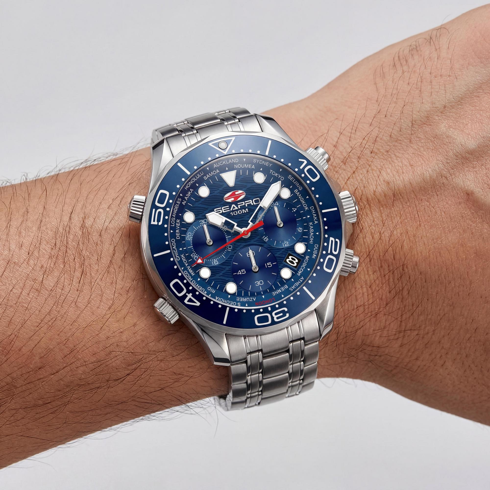 Seapro Modern Men's Watch, Blue Dial Stainless Steel 44mm, Photo 3