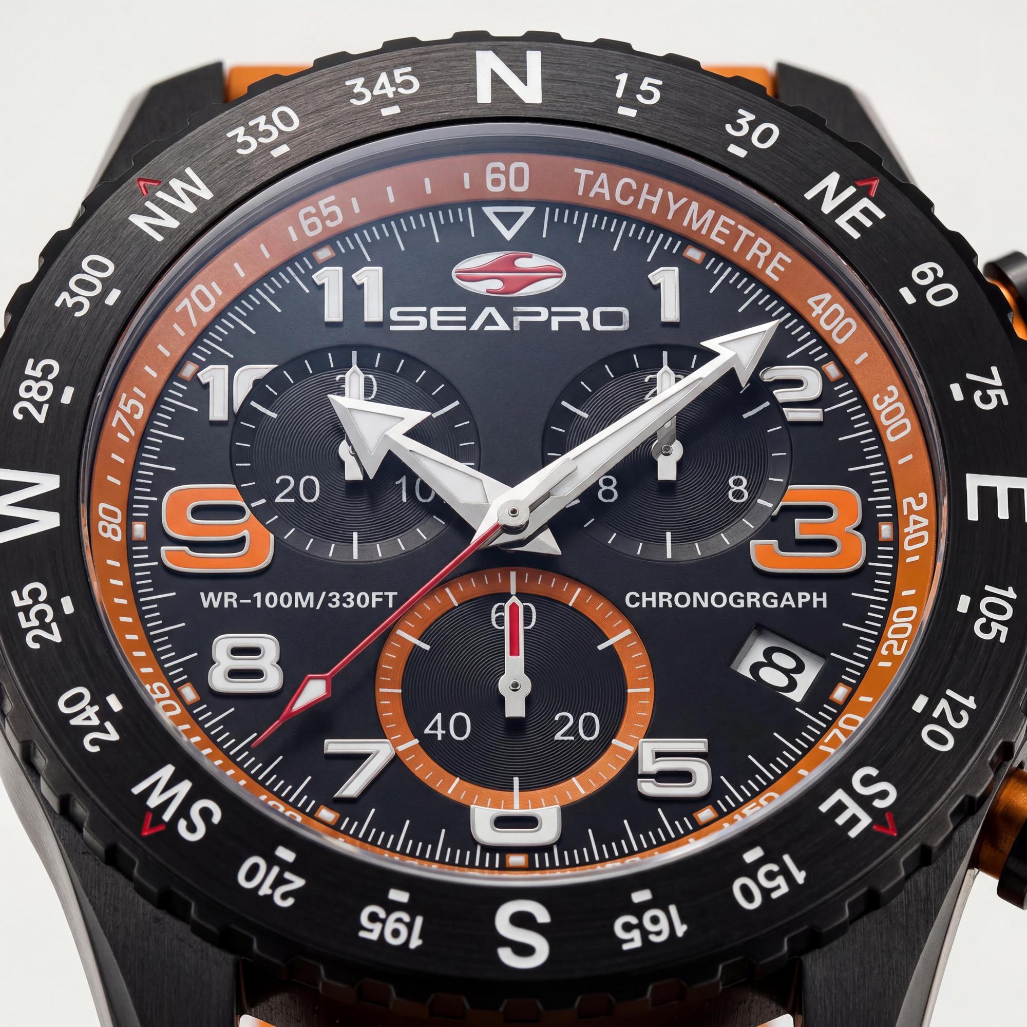 Seapro Men's Chronograph Watch, Black Dial Stainless Steel 40mm, Photo 2