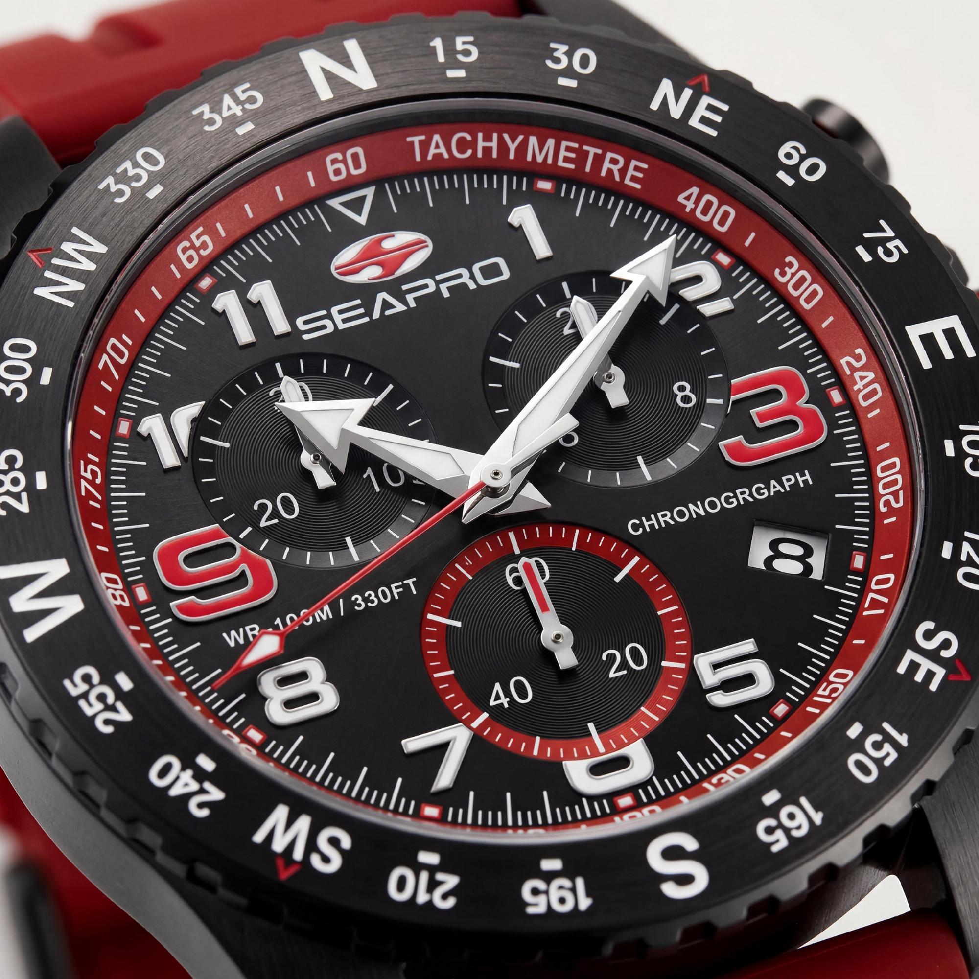 Seapro Men's Chronograph Watch, Red Dial Stainless Steel 44mm, Photo 2