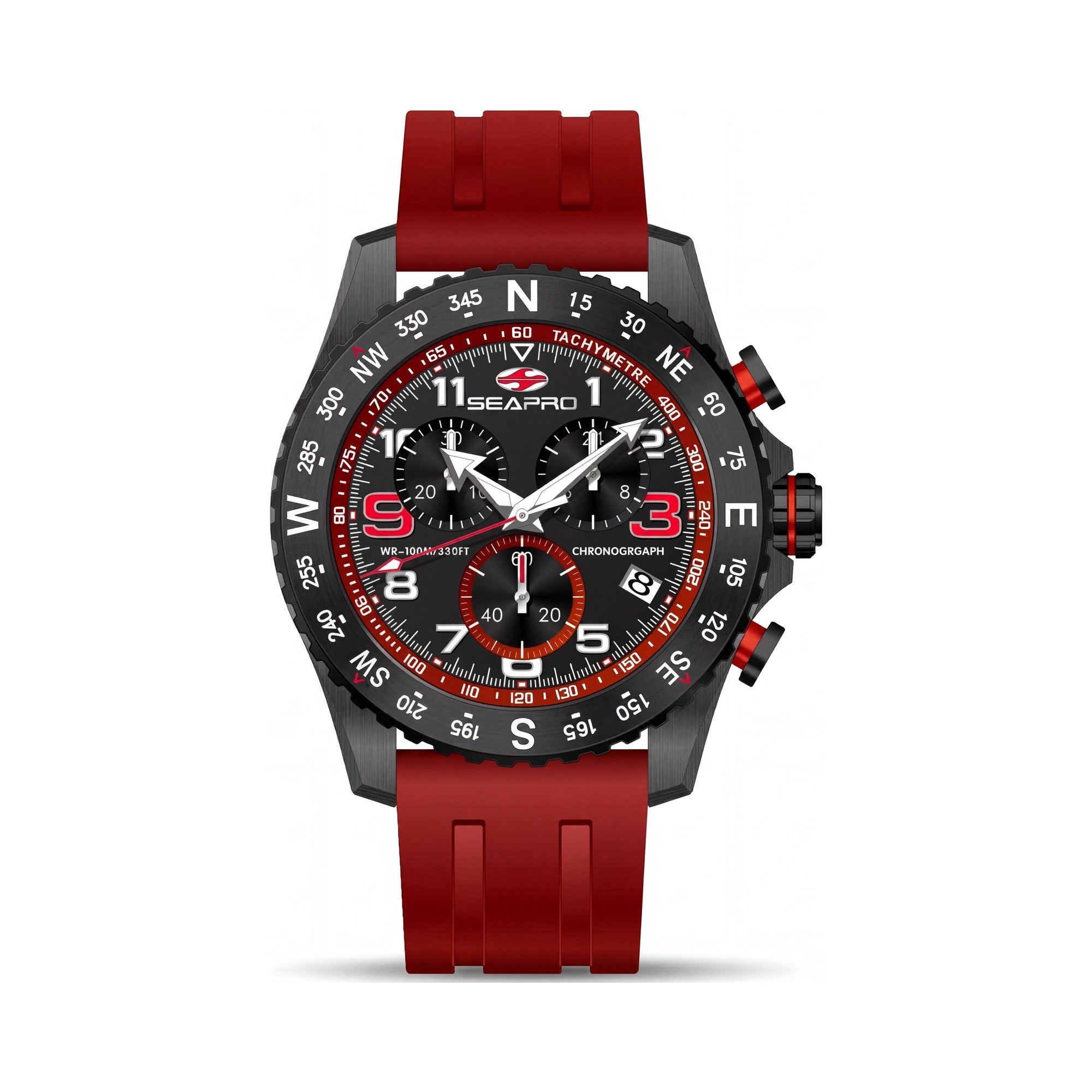 Seapro Men's Chronograph Watch, Red Dial Stainless Steel 44mm, Photo 1