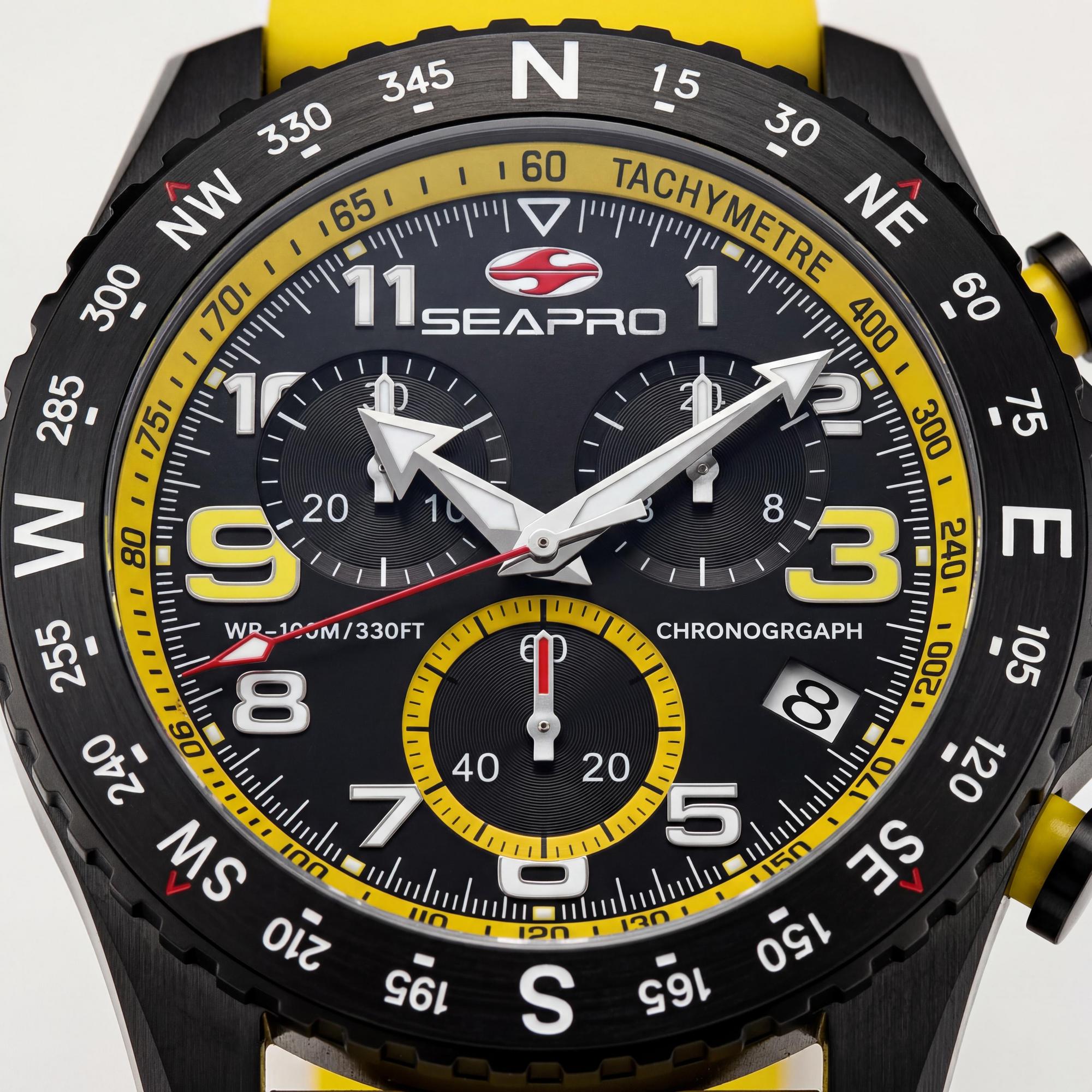 Seapro Men's Chronograph Watch, Black Dial Stainless Steel 44mm, Photo 2
