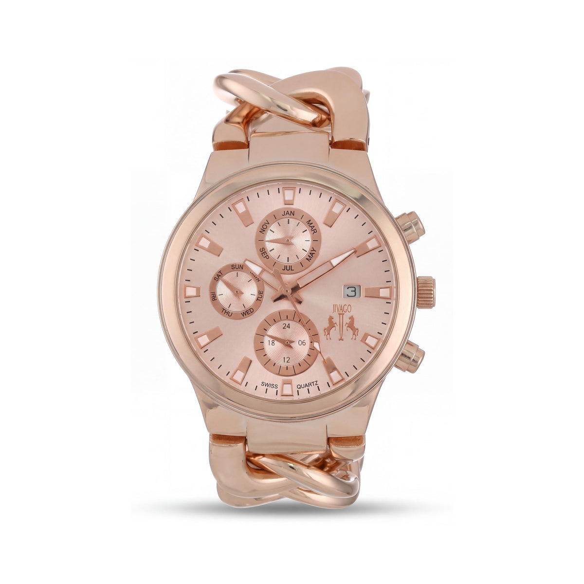 Reloj Seiko JV1224 para mujer de acero inoxidable en oro rosa con visualización de día y fecha, cristal mineral y movimiento de cuarzo, Photo 1