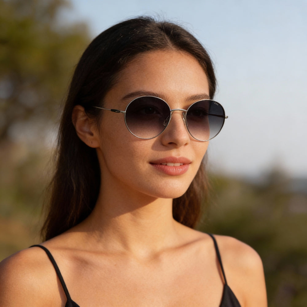 Silhouette Round Eyeglasses Unisex — side view, Silver Metal temples