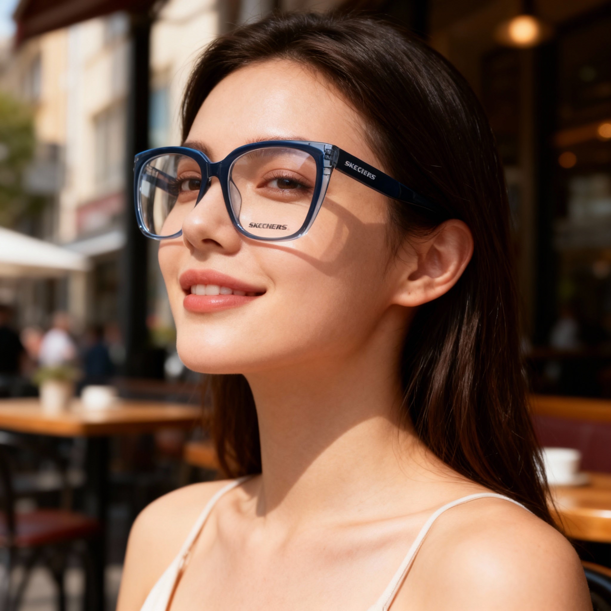 Skechers SE2188 Shiny Blue Square Eyeglasses for Women, Plastic 53mm, Photo 3