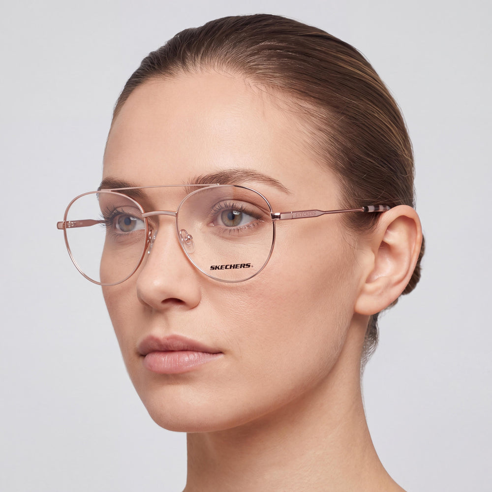 Skechers Se3327-52028 Aviator Eyeglasses Women — side view, Pink Metal temples
