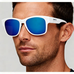 Smith Classic Rectangle Sunglasses Men — side view, Non-Polarized Blue lens