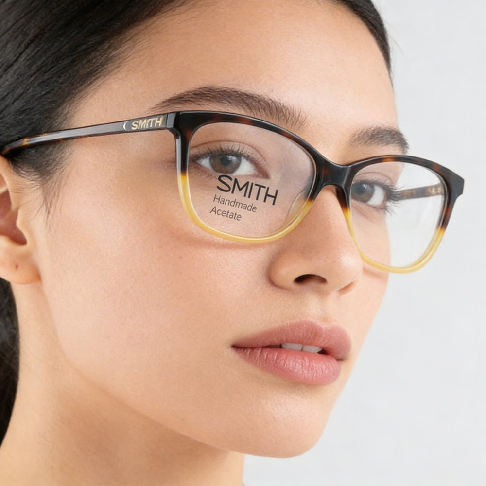 Smith Jaden Rectangle Eyeglasses Women — side view, Havana frame temples