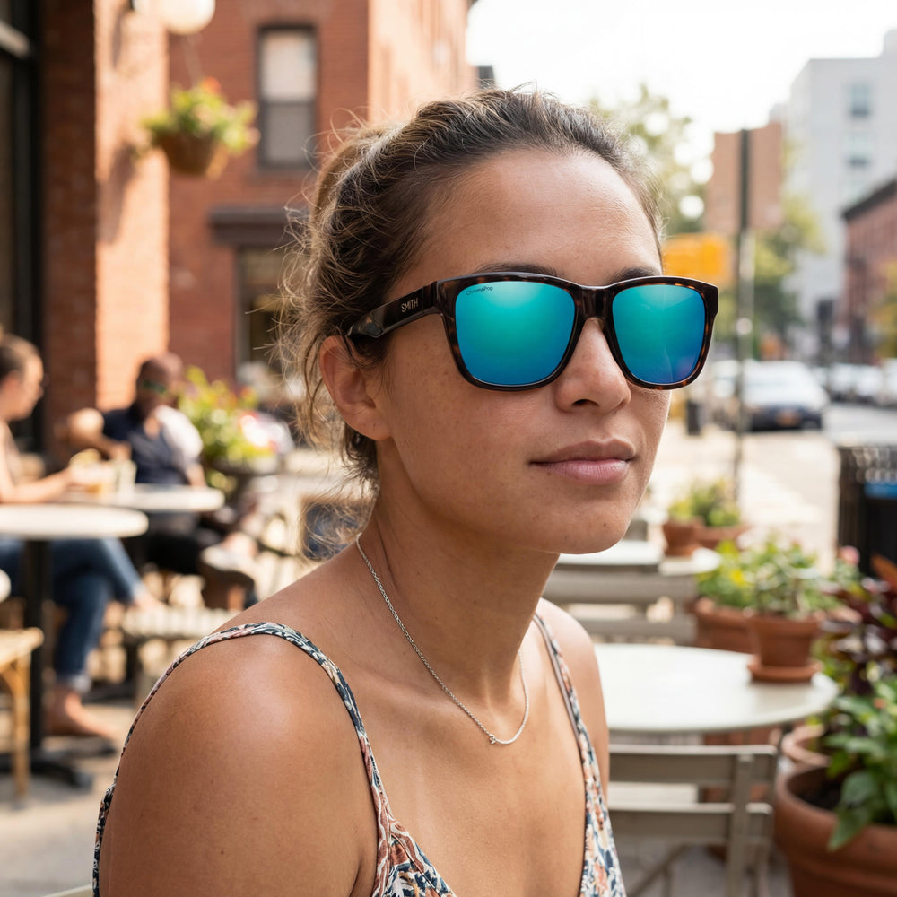 Smith Lowdown Slim 2 Rectangle Sunglasses Unisex — side view, ChromaPop Polarized Opal Mirror lens