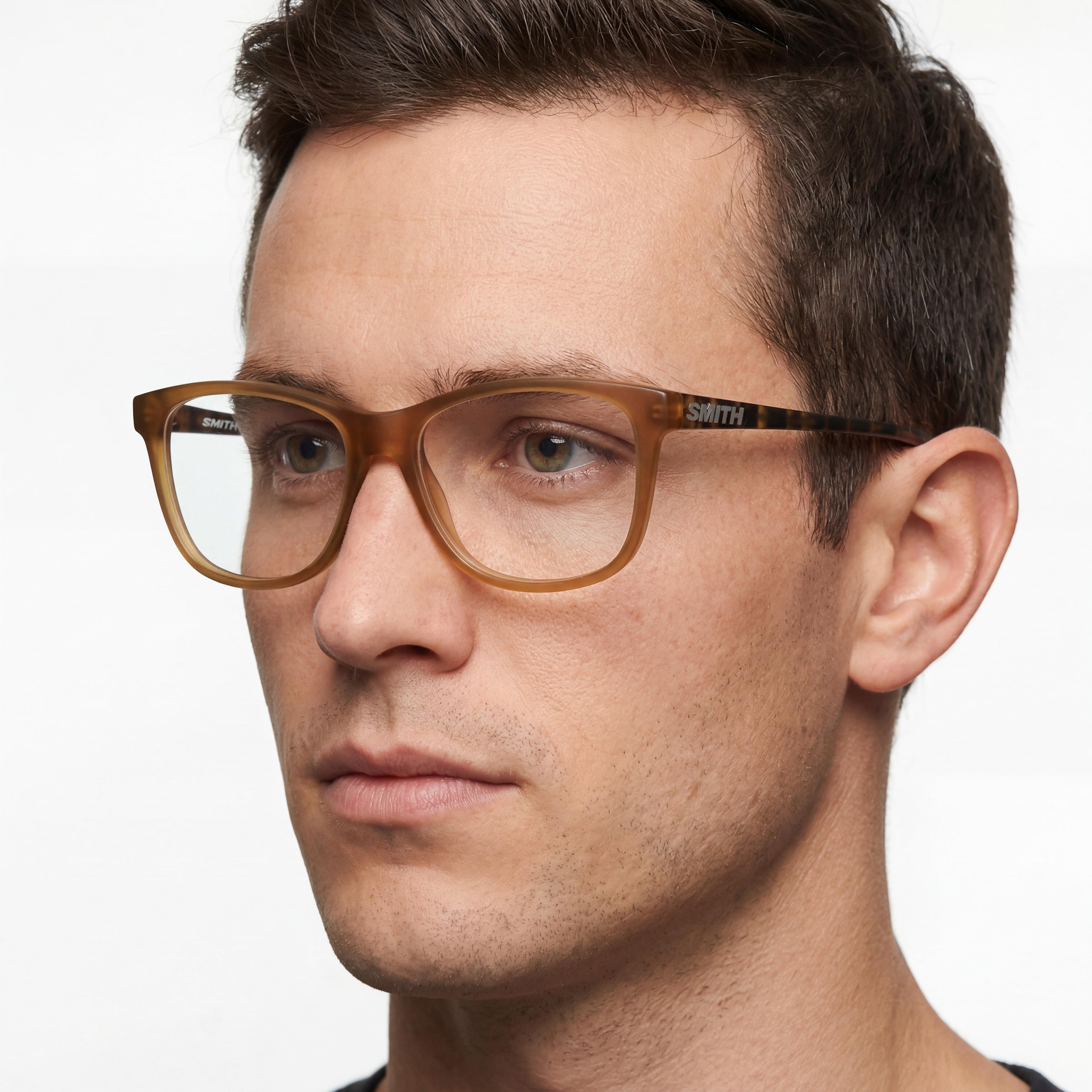 Smith Modern Matte Brown Striped Rectangle Eyeglasses for Men, Acetate, Photo 4