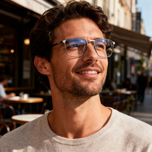Smith RALSTON V81 56 Square Eyeglasses Men — side view, Silver Metal temples