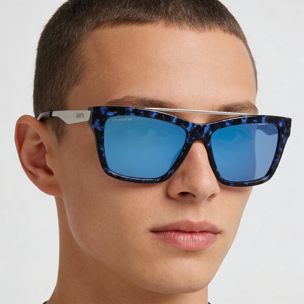 Smith The Runaround Square Sunglasses Unisex — side view, Non-Polarized ChromaPop Blue Mirror lens