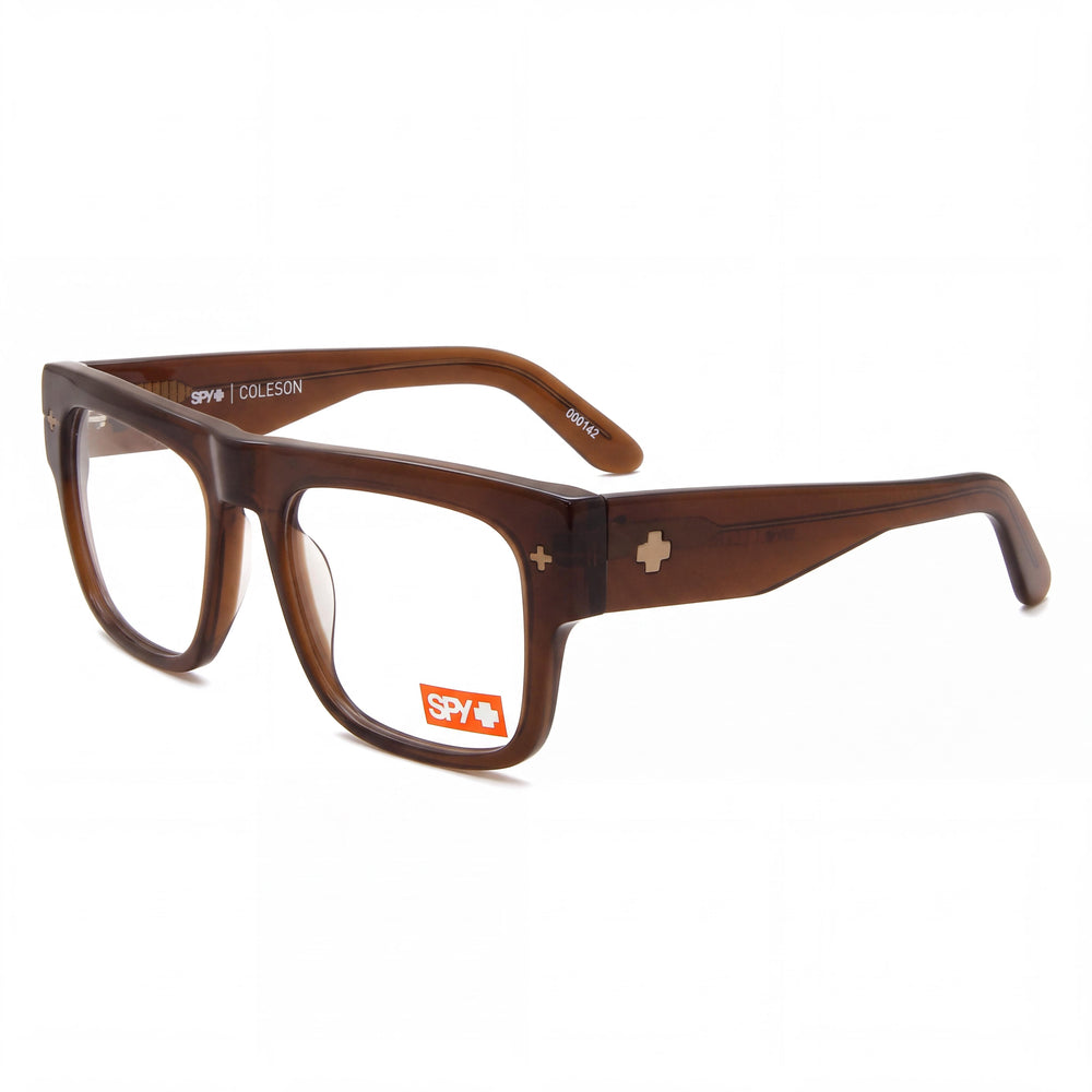 Spy Coleson Transparent Java Brown Square Eyeglasses for Unisex, Acetate frame