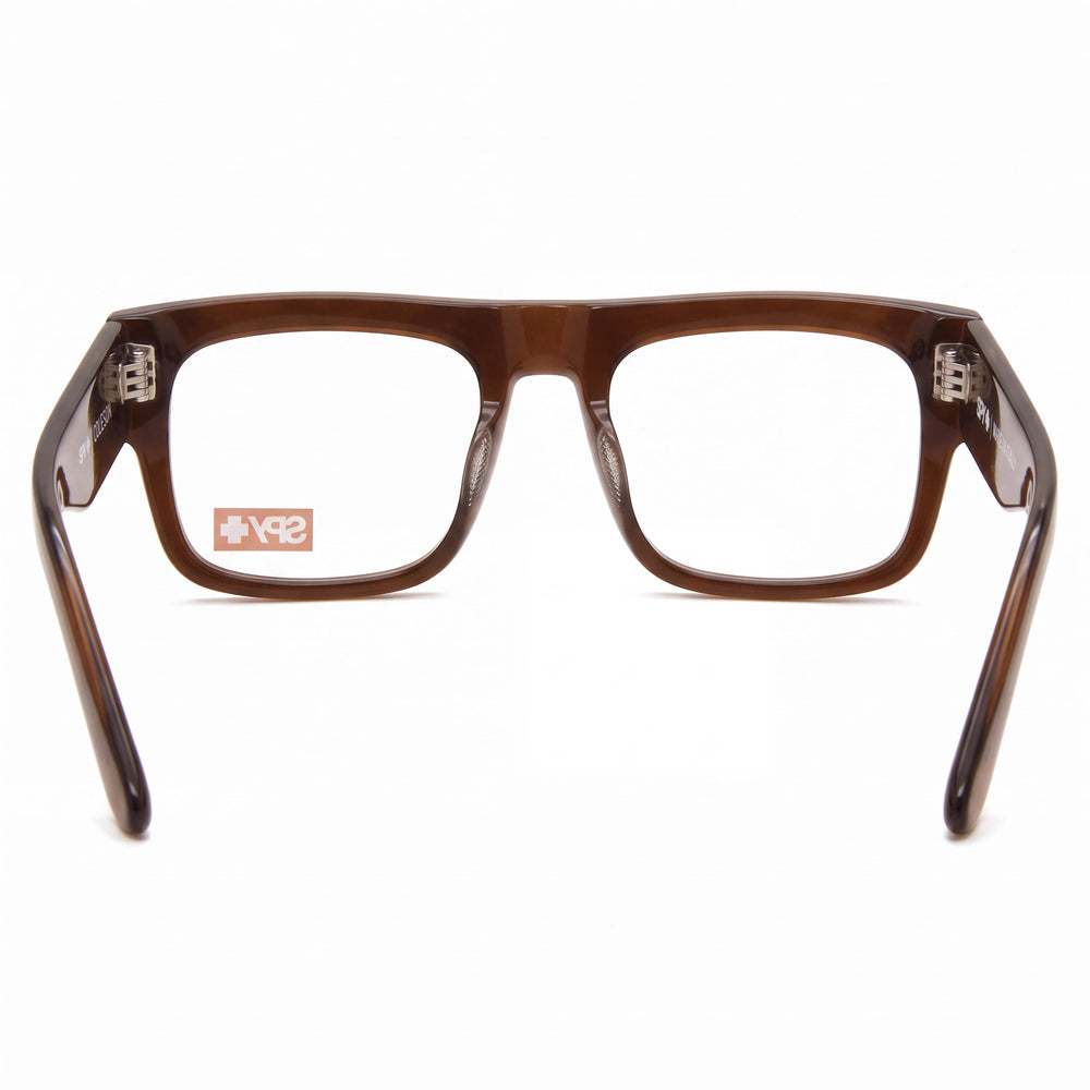 Spy Coleson Square Eyeglasses Unisex — side view, Transparent Java Brown Acetate temples