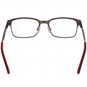 Spy Dax 57 Rectangle Eyeglasses Unisex — side view, Gunmetal Black Red Acetate temples