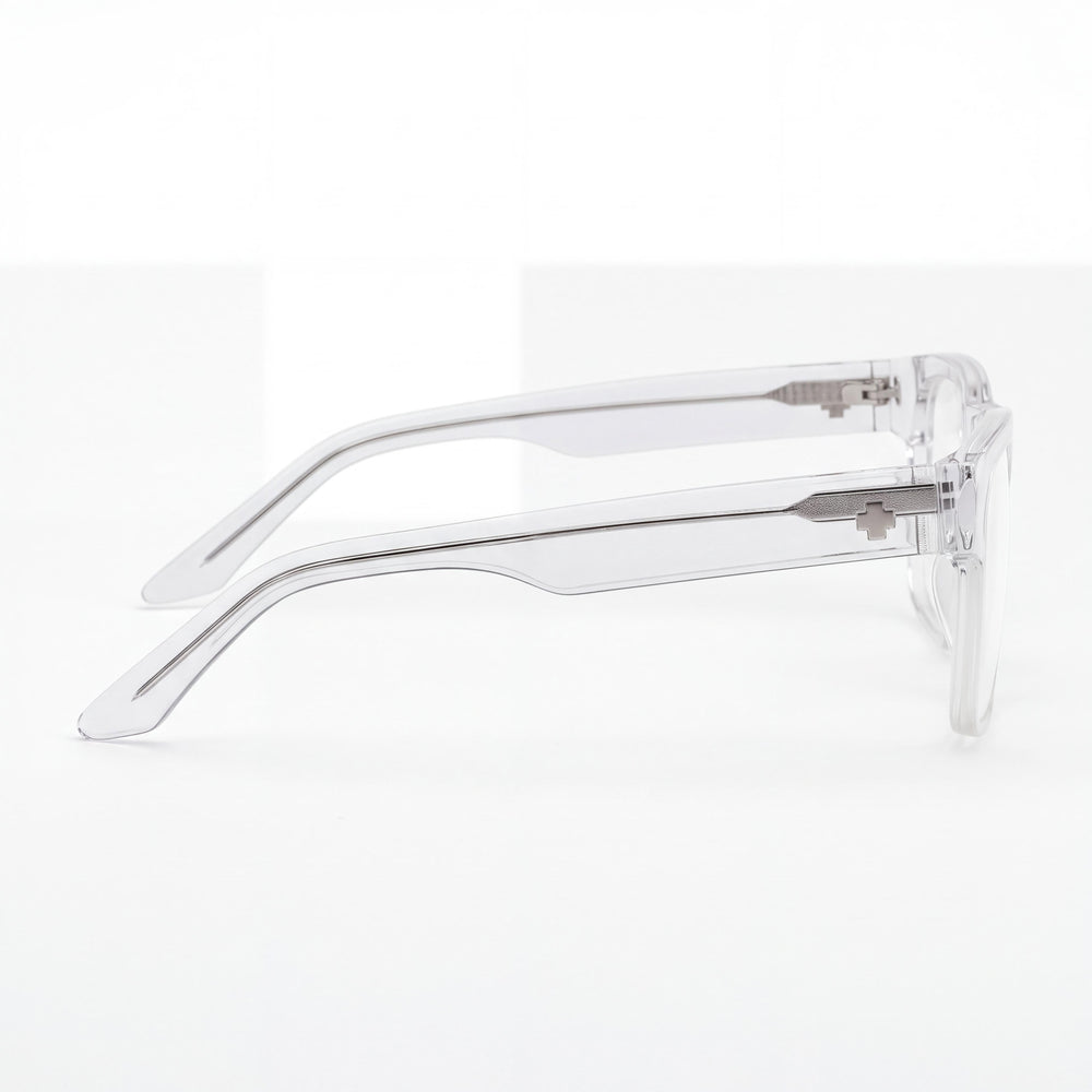 Spy Discord Optical 56 Rectangle Eyeglasses Unisex — side view, Transparent Acetate temples