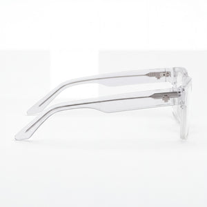 Spy Discord Optical 56 Rectangle Eyeglasses Unisex — side view, Transparent Acetate temples