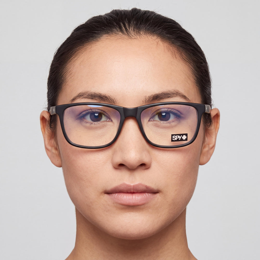 Spy DWIGHT 57 Rectangle Eyeglasses Unisex — side view, Black Acetate temples
