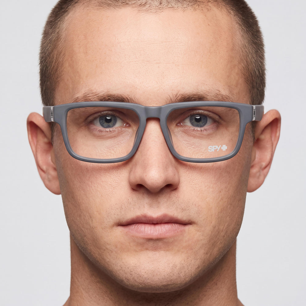 Spy Helm Optical 54 Rectangle Eyeglasses Unisex — side view, Gray Acetate temples